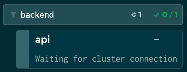 Resource in Tilt UI showing the "Waiting for cluster" status