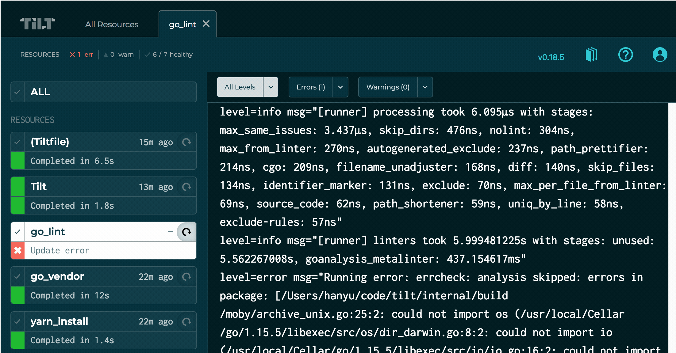 Resource View - log filtering