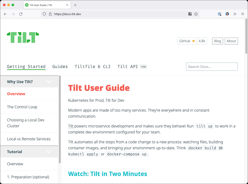 New Tilt docs startpage