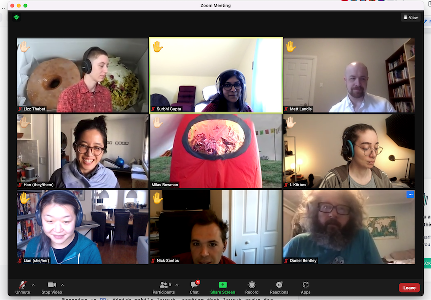 The Tilt team during a zoom meeting, wondering who's the impostor among us
